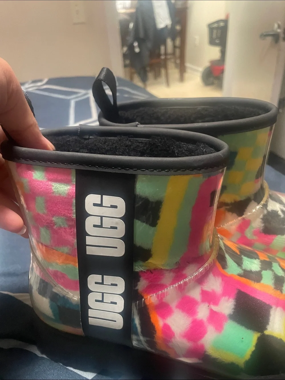 UGG Kids Multicolor Check Rain Boots - Pink, Orange, Yellow, Green, Blue